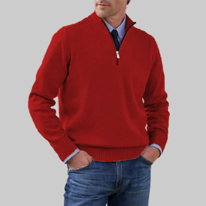 Men's Half-Zip Pullover Sweater with Ribbed Collar