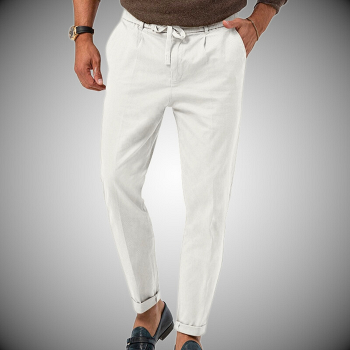 Men's Pleated Chino Pants with Elastic Waist
