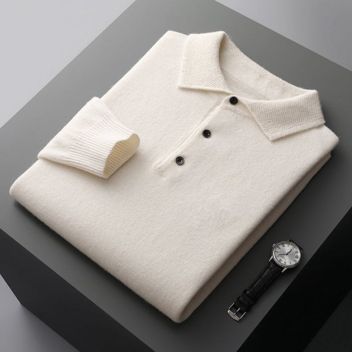 Men's Long Sleeve Polo Shirt with Collar and Regular Fit