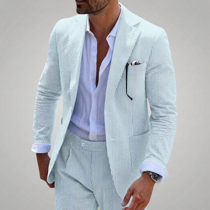 Men's Striped Two-Piece Suit Notch Lapel Slim Fit