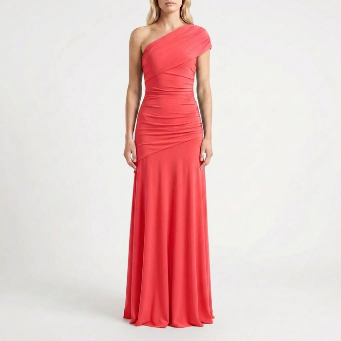 Women's One-Shoulder Ruched Maxi Dress for Evening Events