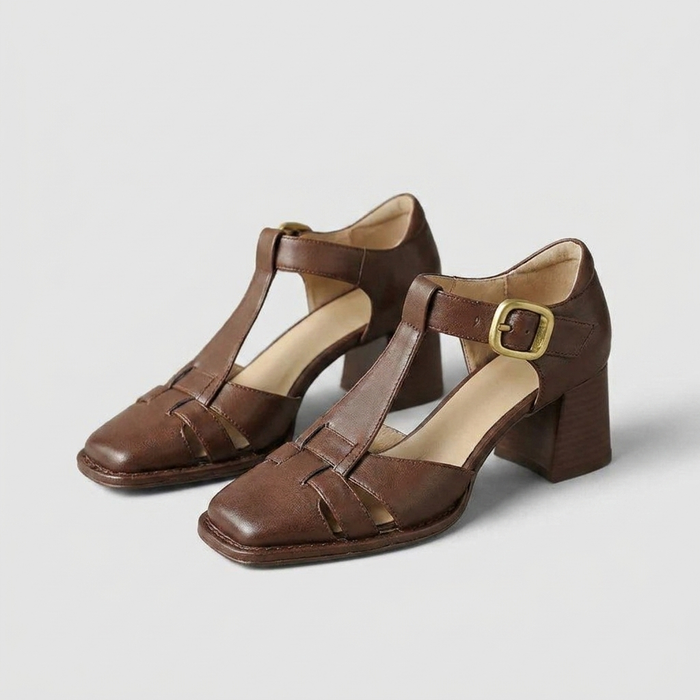 Women's T-Strap Block Heel Pumps Closed-Toe