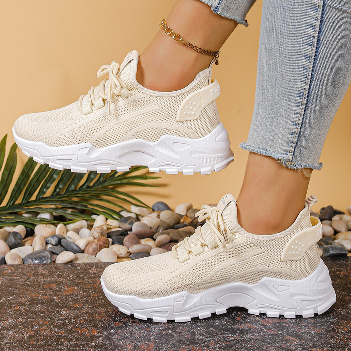 Women's Mesh Sneakers with Chunky Sole and Lace-Up