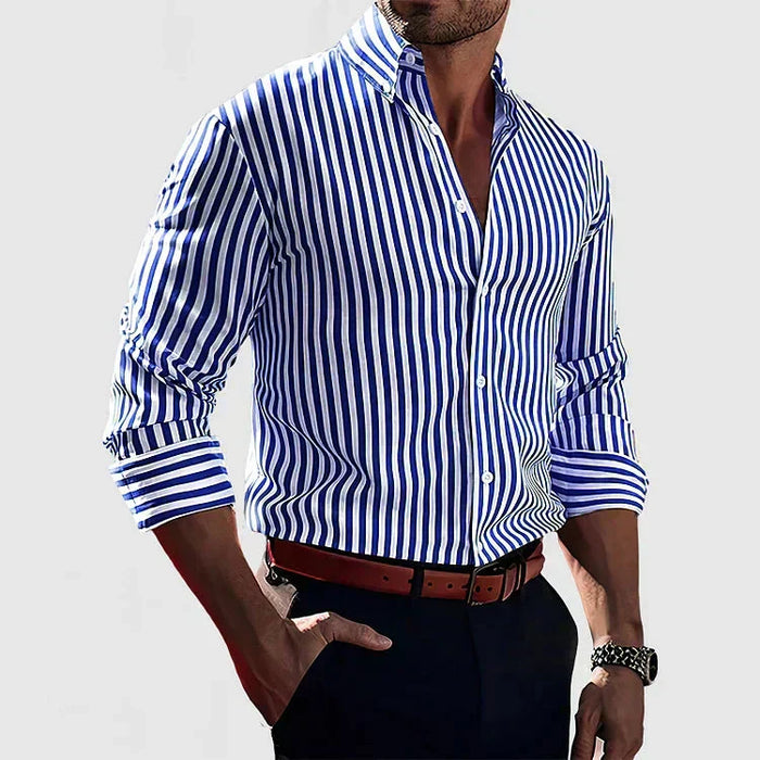 Men's Striped Button-Down Shirt Long Sleeve Classic Fit