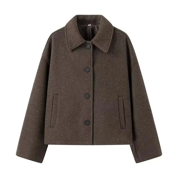 Women's Button-Front Jacket with Collar and Relaxed Fit
