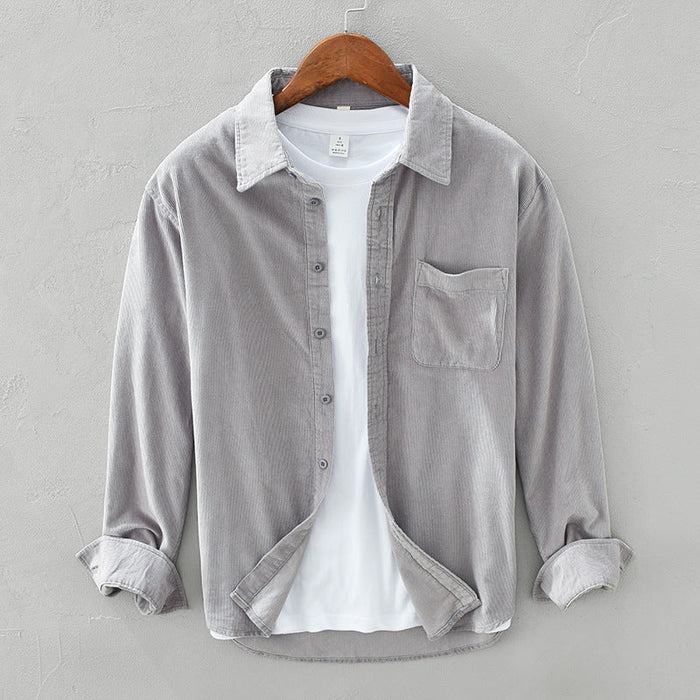 Men's Corduroy Button-Down Shirt with Chest Pocket