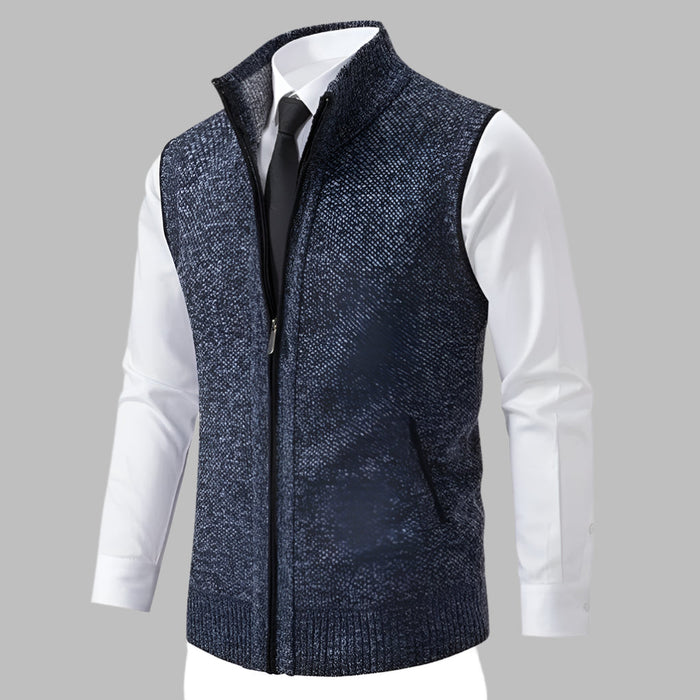 Men's Full-Zip Knit Sweater Vest with Stand Collar