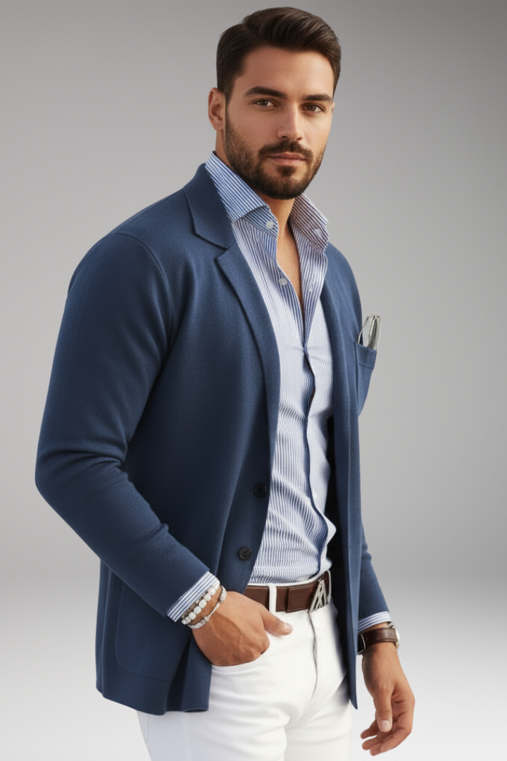 Men's Knitted Blazer with Lapel and Button