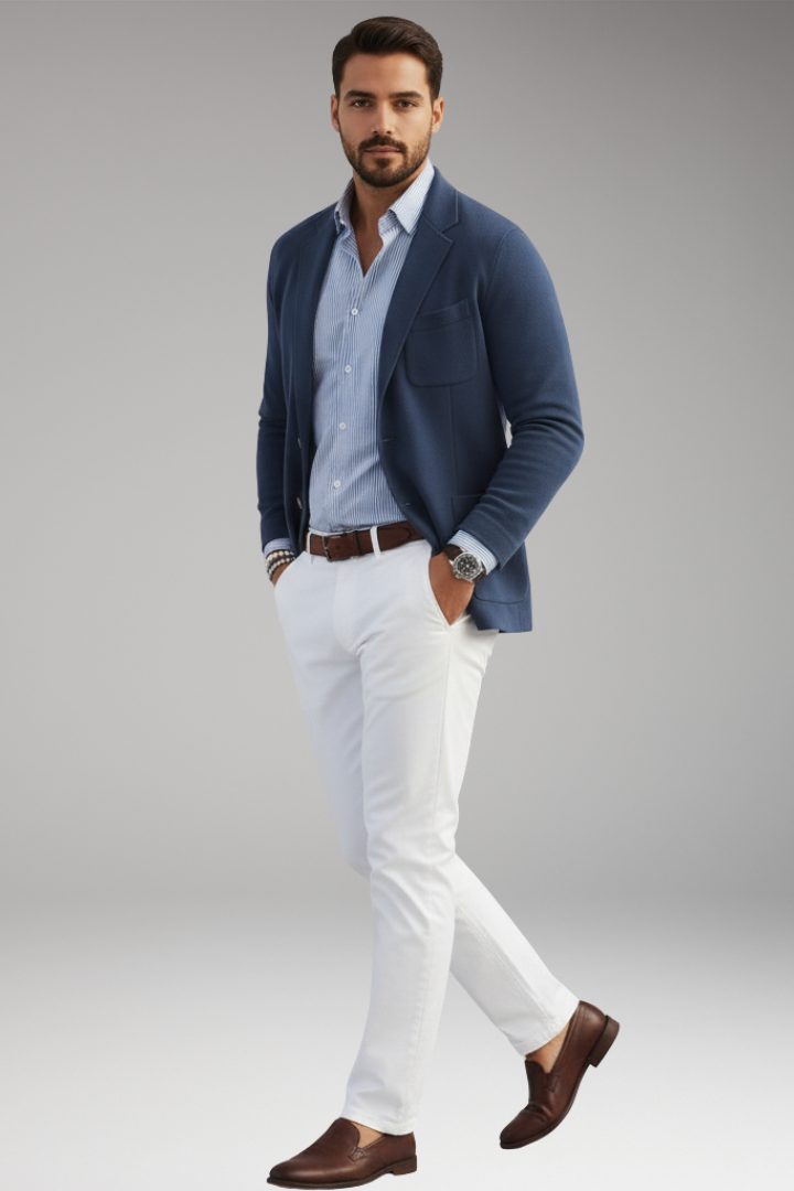 Men's Knitted Blazer with Lapel and Button