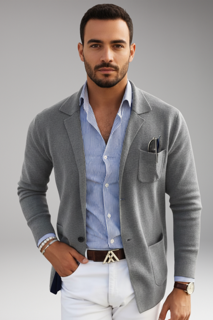 Men's Knitted Blazer with Lapel and Button