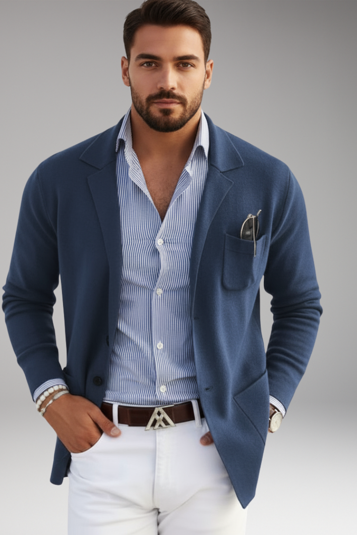 Men's Knitted Blazer with Lapel and Button