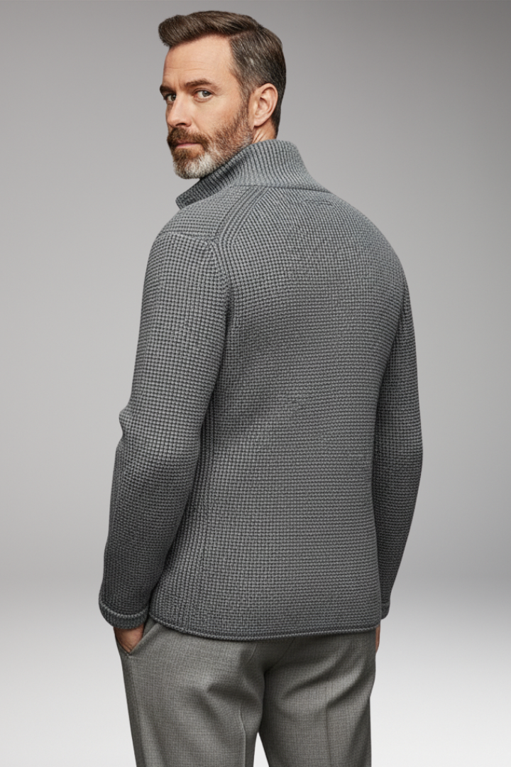 Men's Knit Blazer with Stand Collar and Pockets