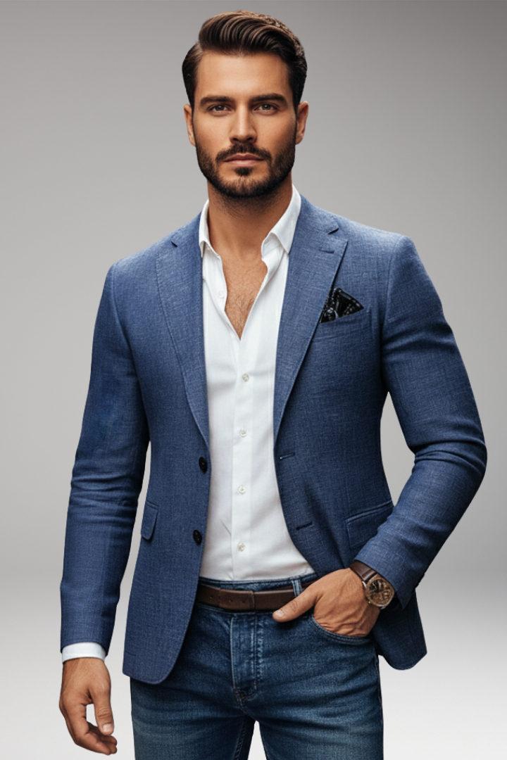 Men's Tailored Blazer with Notch Lapel and Buttons