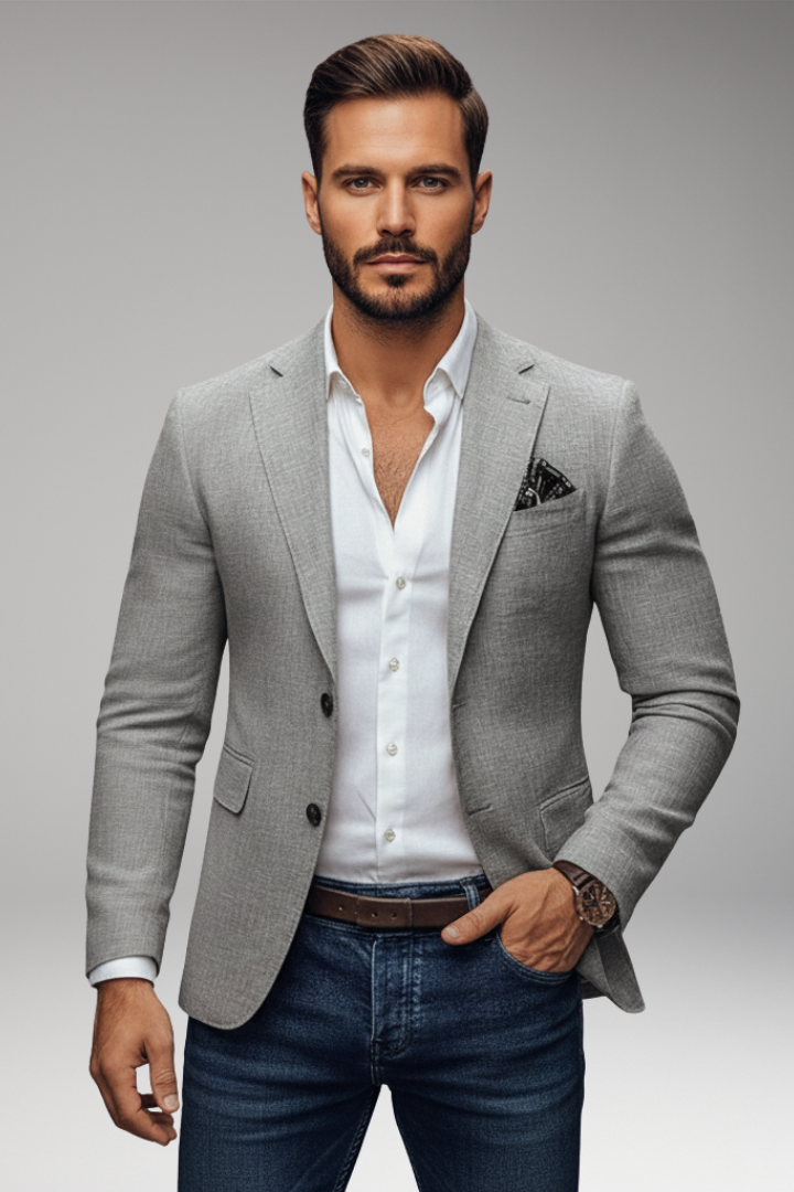 Men's Tailored Blazer with Notch Lapel and Buttons