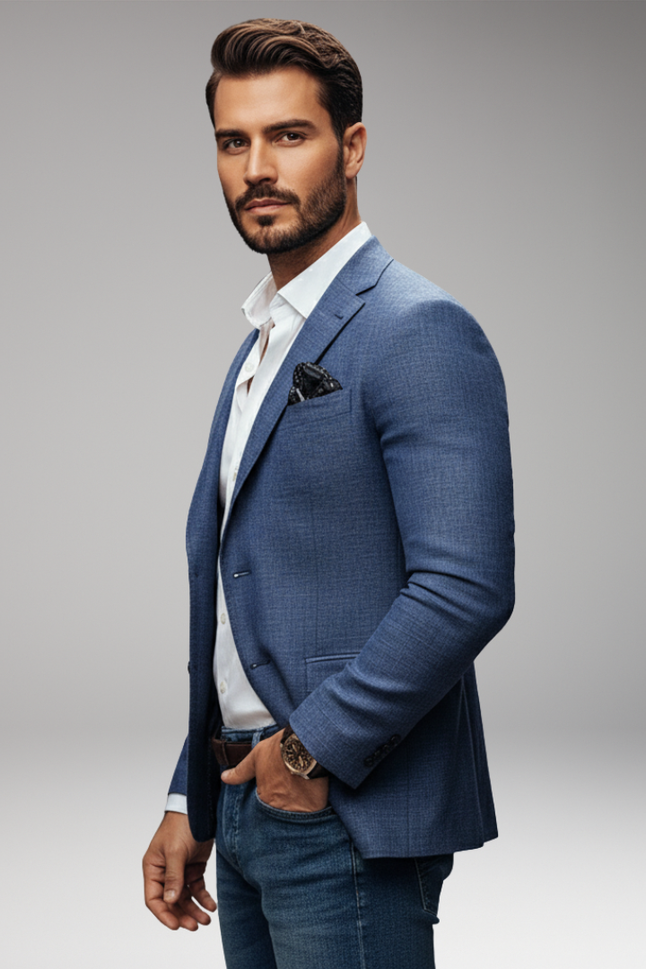 Men's Tailored Blazer with Notch Lapel and Buttons