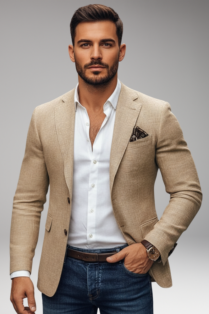 Men's Tailored Blazer with Notch Lapel and Buttons