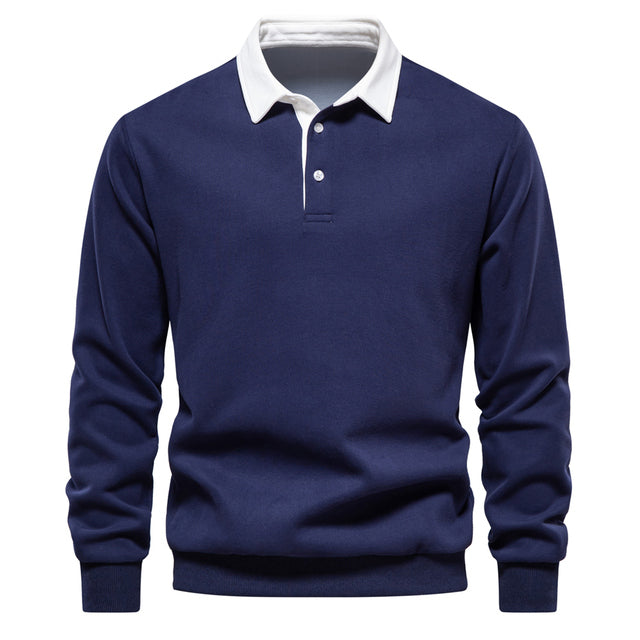Men's Long Sleeve Polo Sweater with Contrast Collar