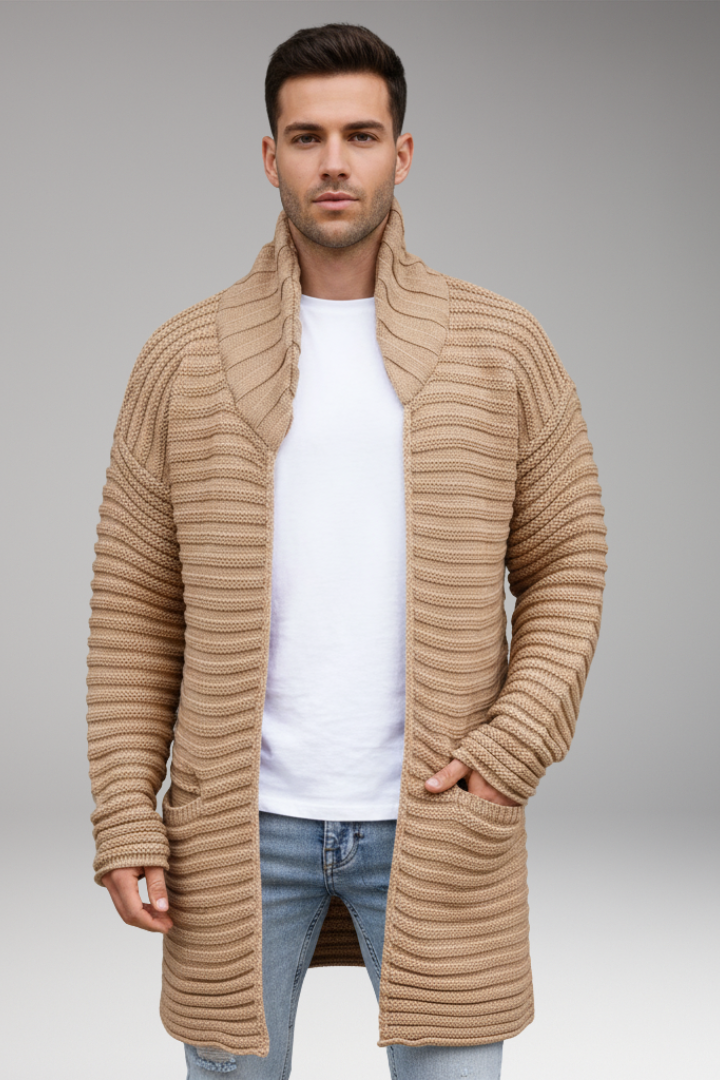 Men's Knit Cardigan with Stand Collar and Pockets