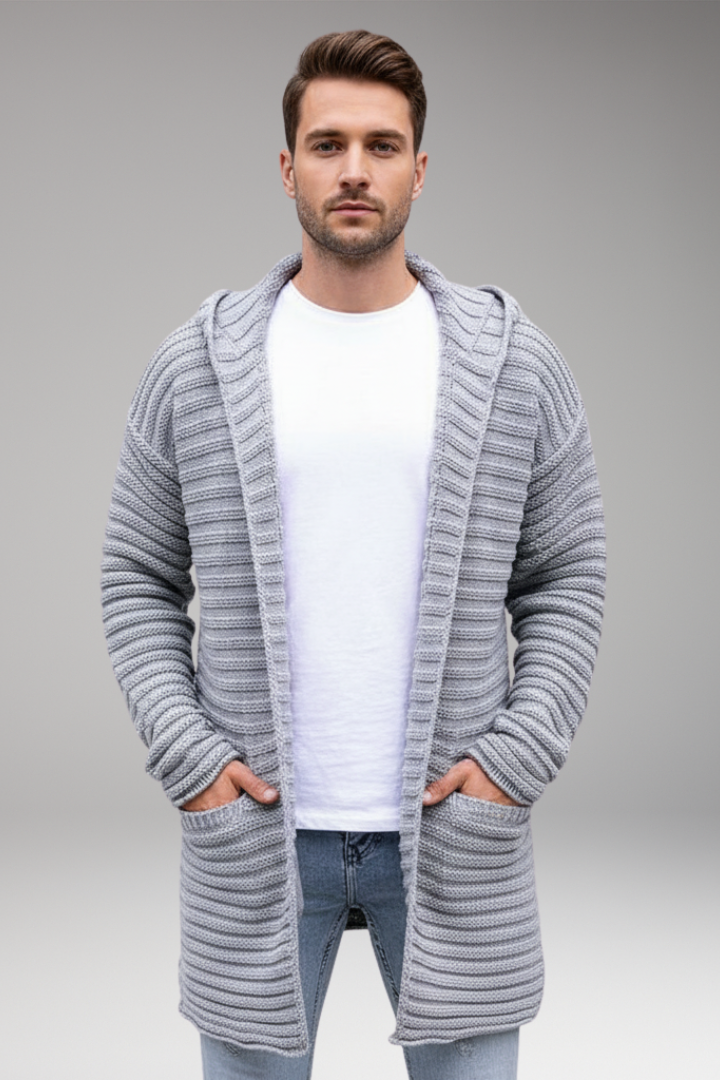Men's Knit Cardigan with Stand Collar and Pockets