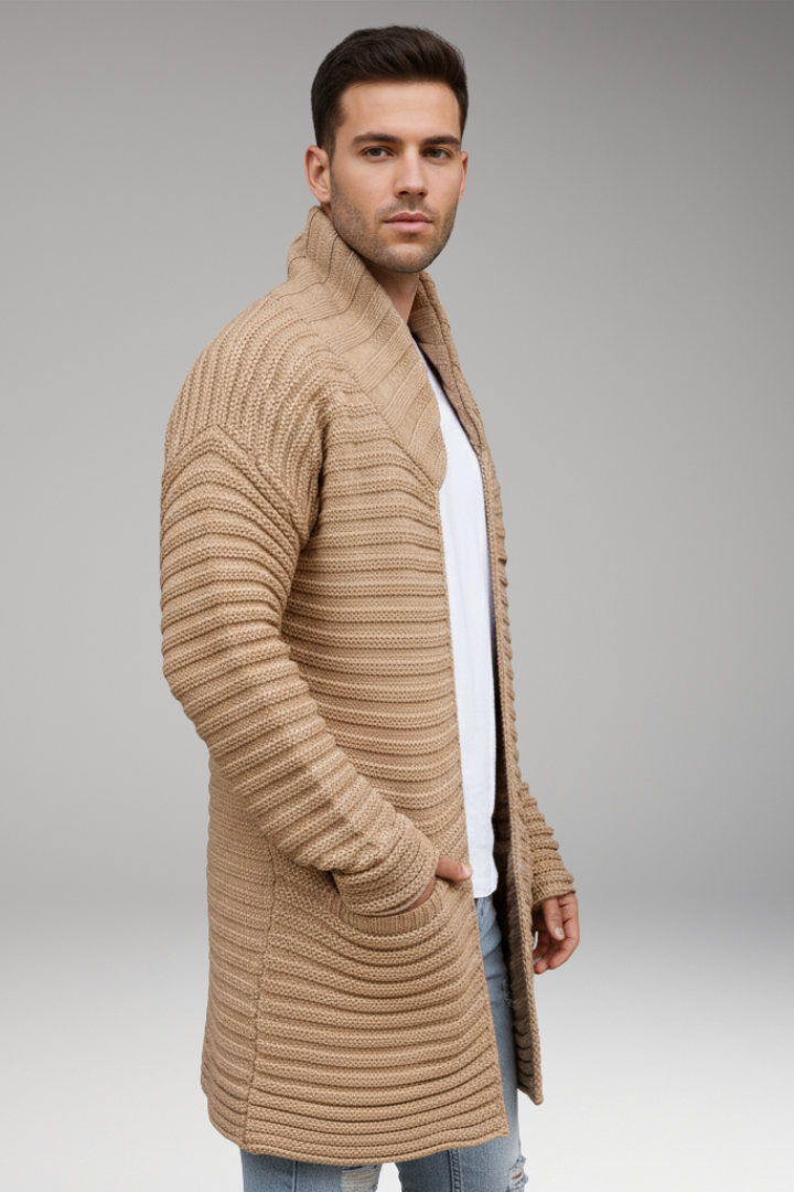 Men's Knit Cardigan with Stand Collar and Pockets