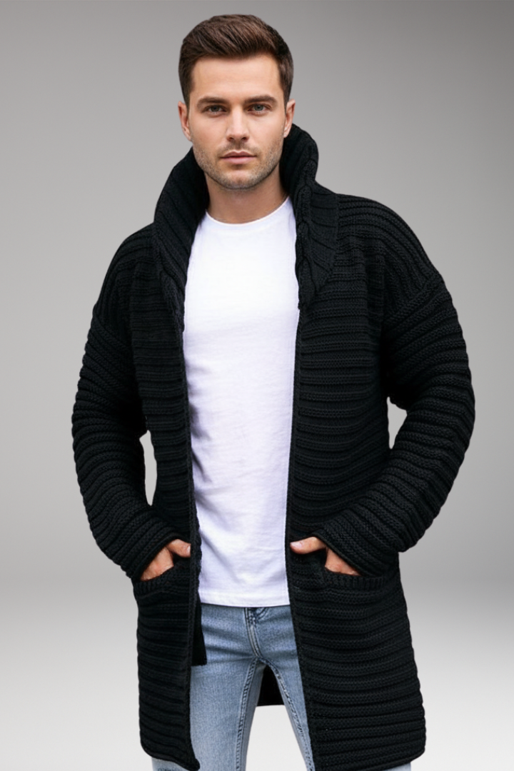 Men's Knit Cardigan with Stand Collar and Pockets