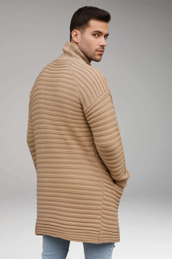Men's Knit Cardigan with Stand Collar and Pockets