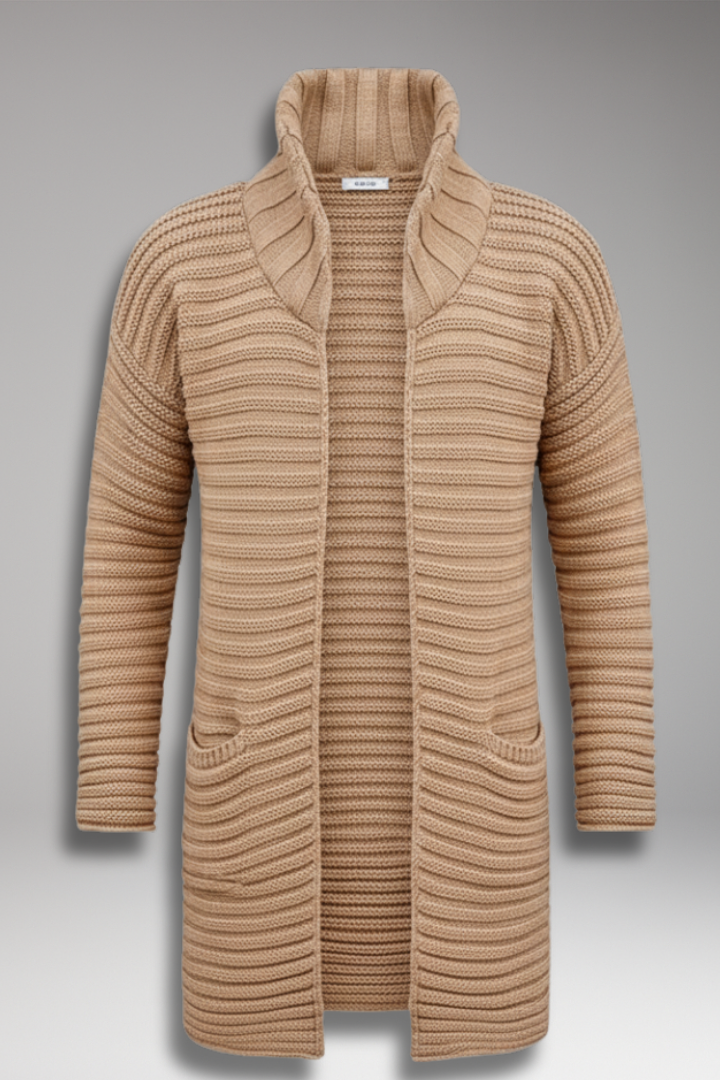 Men's Knit Cardigan with Stand Collar and Pockets