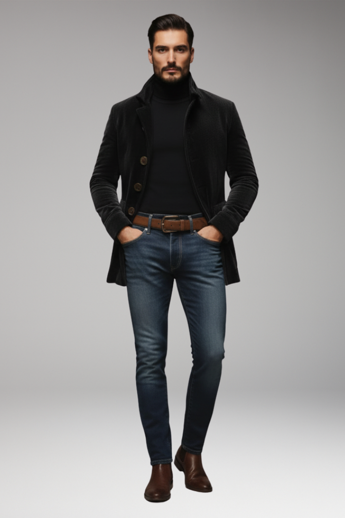 Men's Short Corduroy Jacket with Buttons and Collar