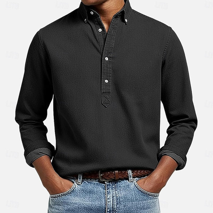Men's Half-Placket Shirt with Button Collar