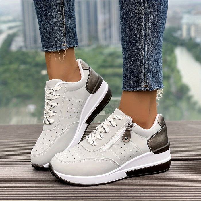Women's Platform Sneakers Lace-Up Low-Top for Casual