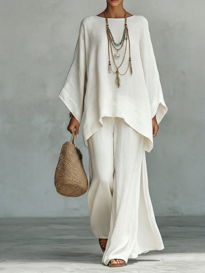 Women's Oversized Tunic Top and Wide-Leg Trousers Set