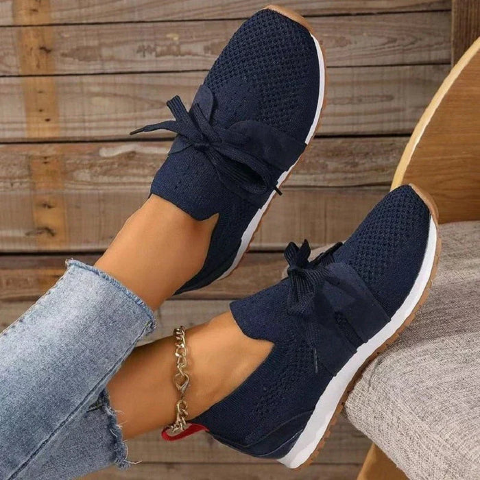 Women's Mesh Slip-On Sneakers with Bow Detail