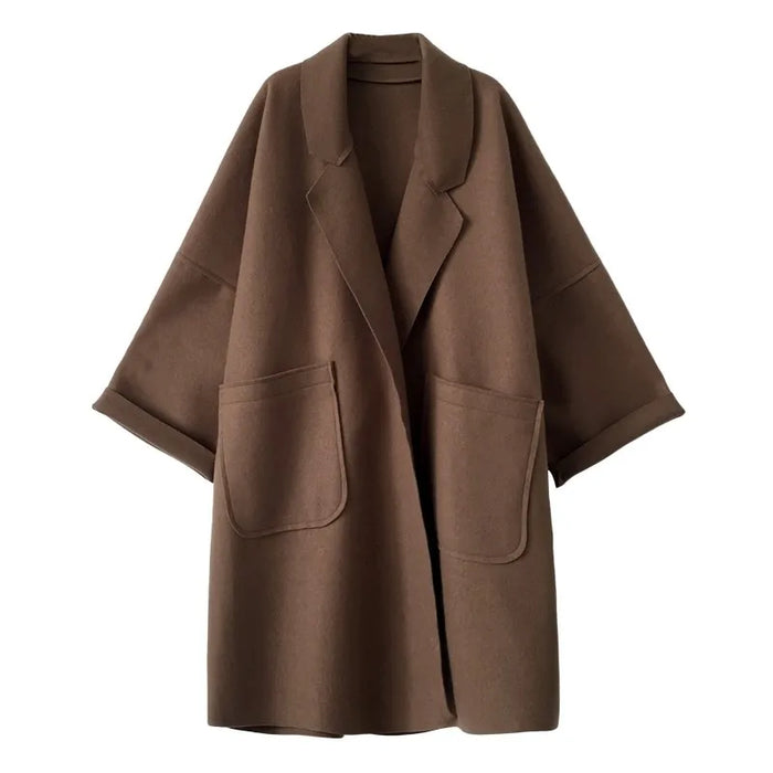 Women's Oversized Longline Coat with Wide Notch Lapel