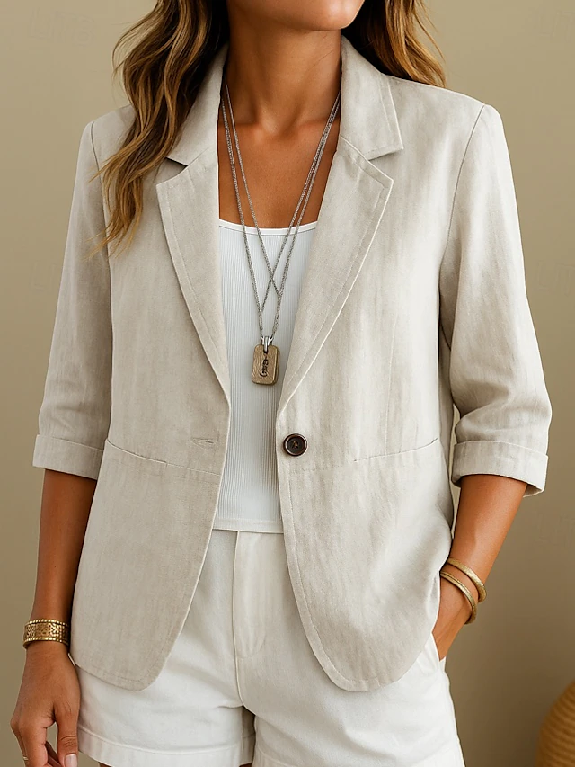 Women's Relaxed Tailored Blazer with Rolled Sleeves