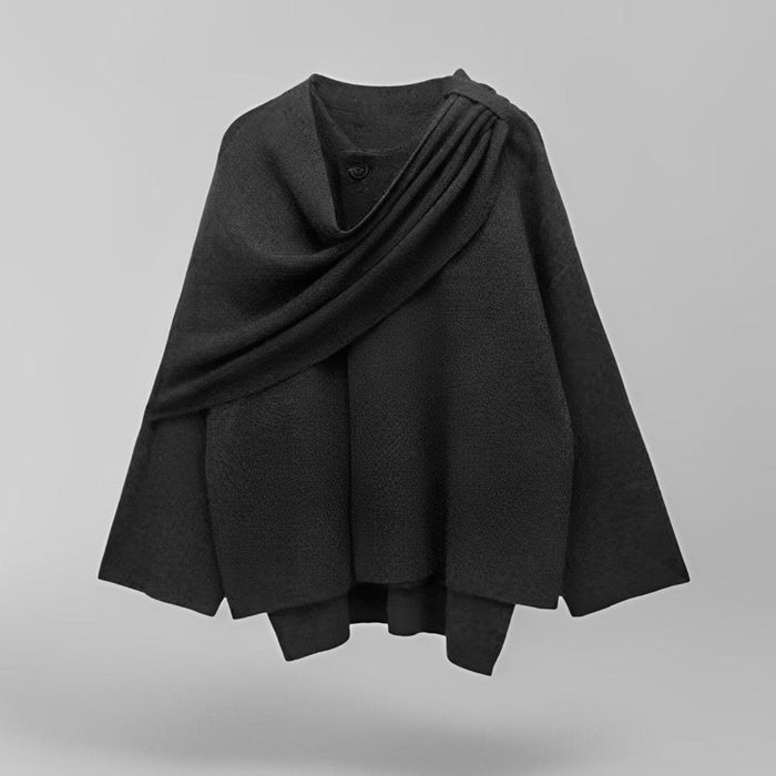 Women's Draped Cape Coat with Stand Collar