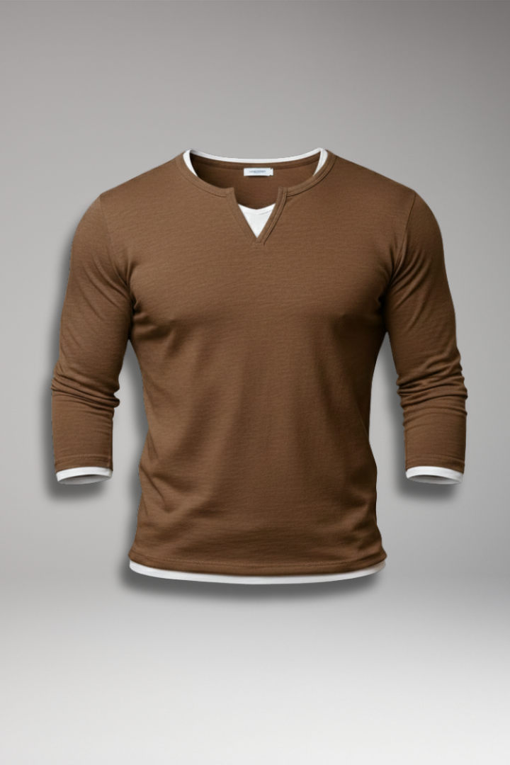 Men's Long-Sleeve V-Neck T-Shirt with Layered Design