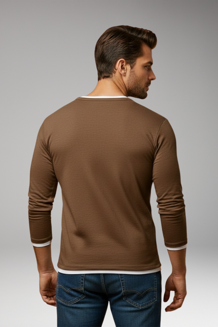Men's Long-Sleeve V-Neck T-Shirt with Layered Design