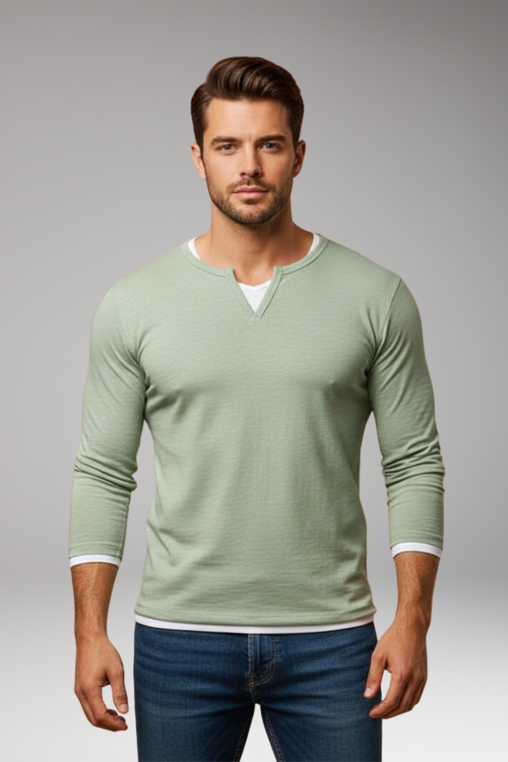 Men's Long-Sleeve V-Neck T-Shirt with Layered Design