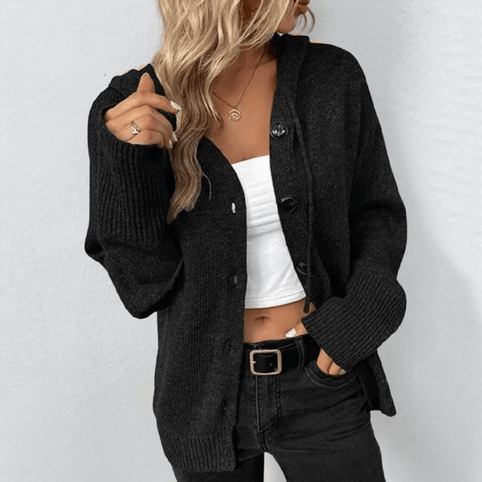 Women's Knit Cardigan with Button-Down Front and Puffer Panels