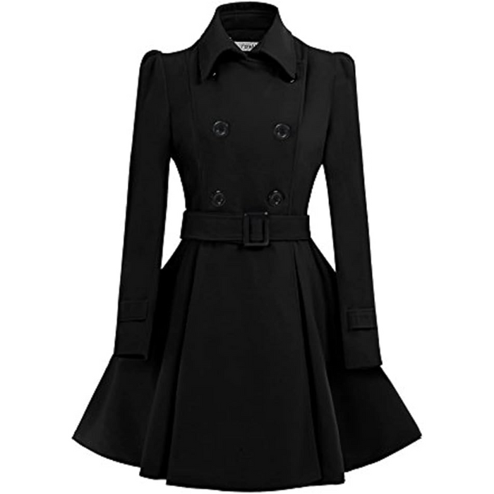 Women's Double-Breasted Belted Peacoat with Flared Skirt