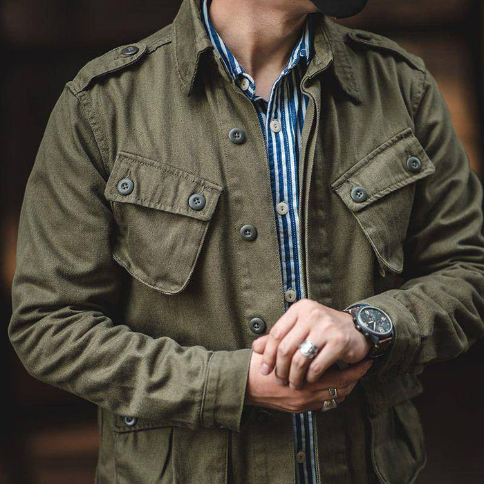 Men's Military Field Jacket Button-Front Utility Pockets