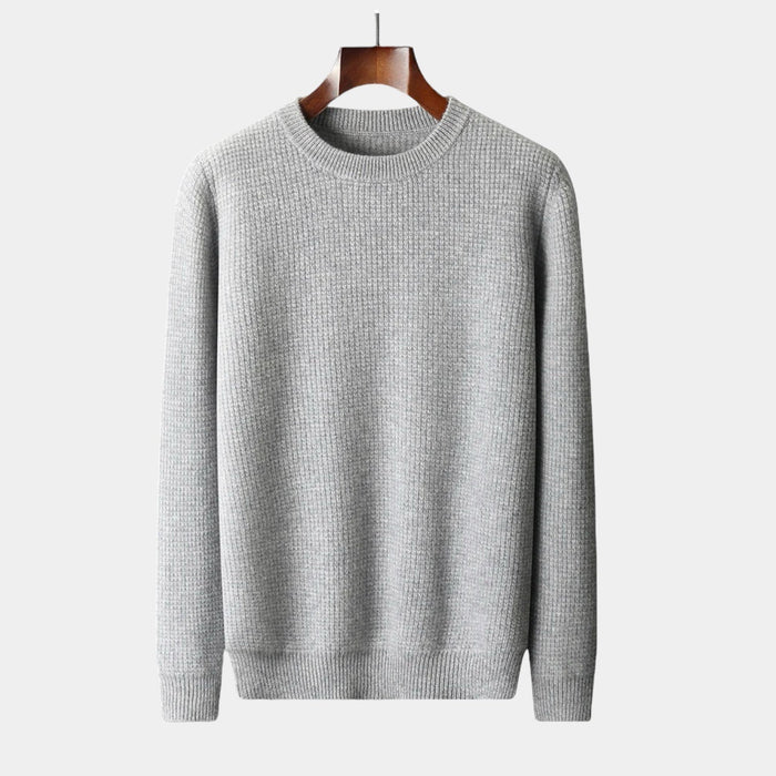 Men's Crew Neck Waffle Knit Sweater Long Sleeve