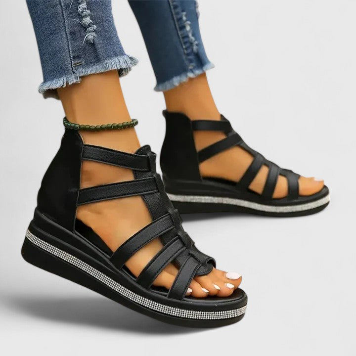 Women's Orthopedic Sandals with Rhinestone Details and Hollow Surface