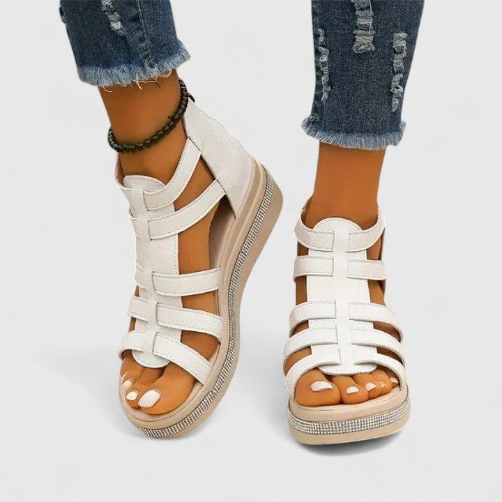 Women's Orthopedic Sandals with Rhinestone Details and Hollow Surface