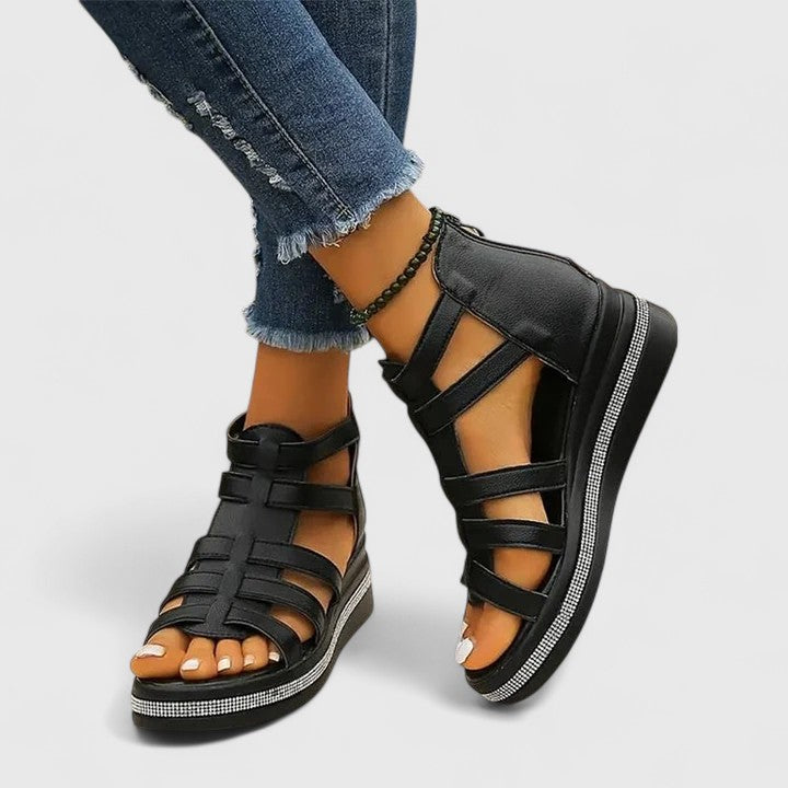 Women's Orthopedic Sandals with Rhinestone Details and Hollow Surface