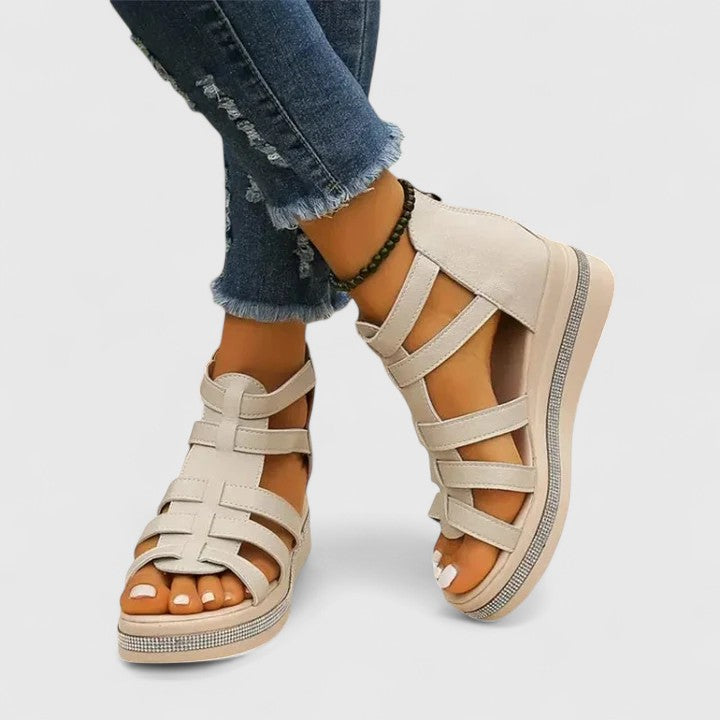 Women's Orthopedic Sandals with Rhinestone Details and Hollow Surface