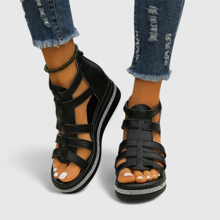 Women's Orthopedic Sandals with Rhinestone Details and Hollow Surface