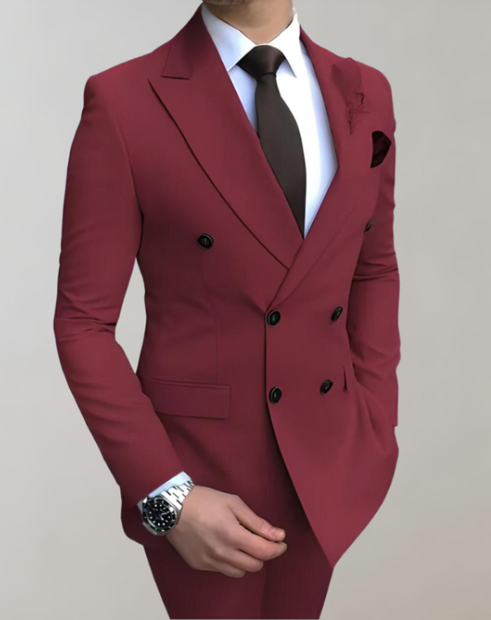 Men's Double-Breasted Suit Peak Lapel Slim Fit 2-Piece