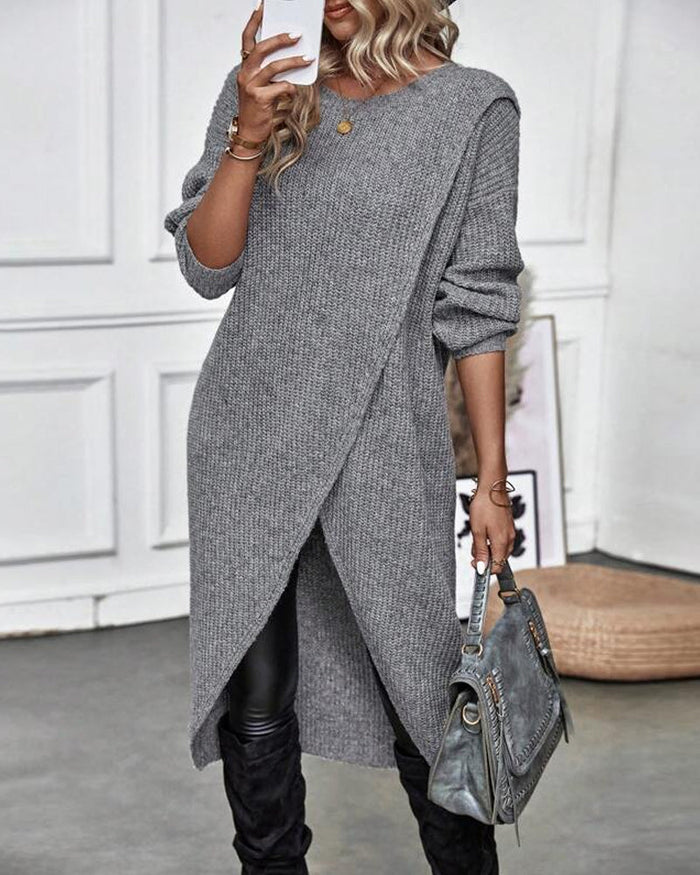 Women's Ribbed Sweater Dress with Dropped Shoulders