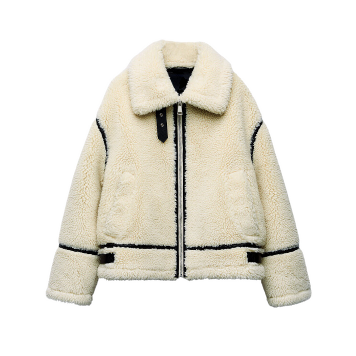 Women's Shearling Aviator Jacket with Oversized Fit